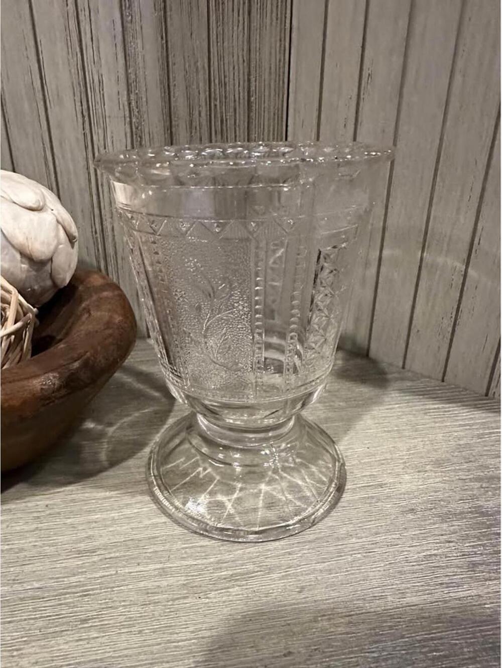 1891 Bryce Pressed Glass Floral/Panel Design Forget Me Not Water Goblet 4 3/4”